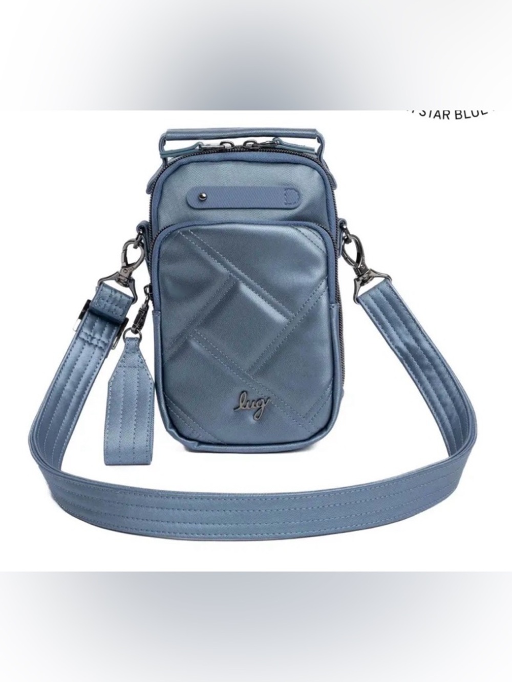 Lugz Skeeter Mini Bridge Satin Luxe VL Convertible Crossbody- Metallic Blue Moon - Picture 2 of 4